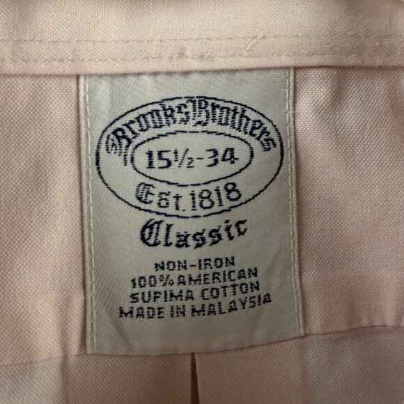 Brooks Brothers Pink Classic 15.5 34 Point Non-Iron Cotton Shirt Button Up Men - Picture 8 of 12